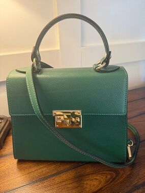 Green Leather Top-Handle Crossbody Bag with Gold Hardware